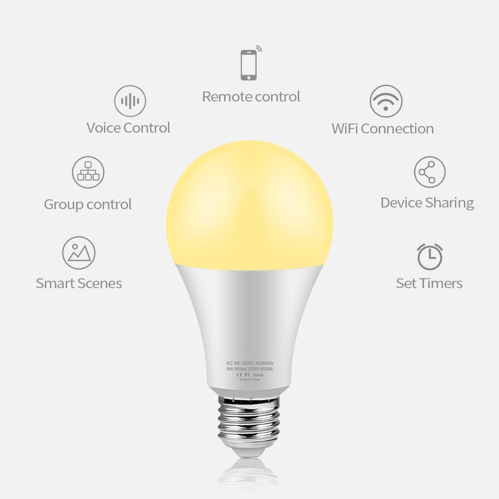 Stemmekontroll ledet-lampe  e27 110v 220v appkontroll smart hjem innendørs lys rgbww fjernkontroll ledet-pære wifi bluetooth smart lyspære