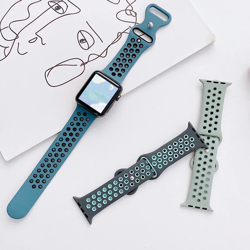 Bracelet de montre en silicone de sport de poignet de remplacement double pour la série Apple IWatch
