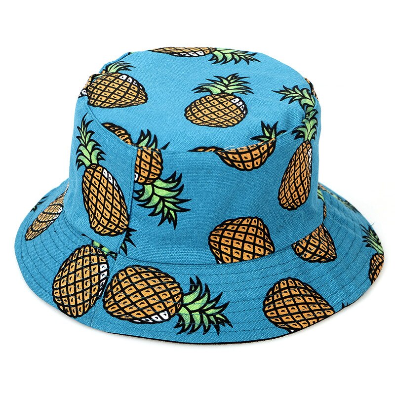 Panama bucket hat mænd kvinder sommer bucket cap ananas banan print fisker hat bob hip hop gorros vendbar fiskeri hat: Blå