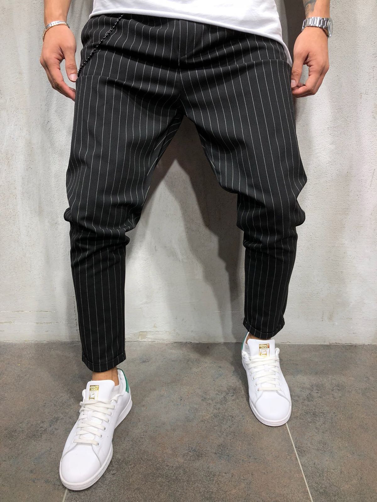Pak Broek Mannen Casual Mode Gestreepte mannen Pak Broek met Kleine Voeten Pantalon De Vestir Hombre Mannen Jurk Pak