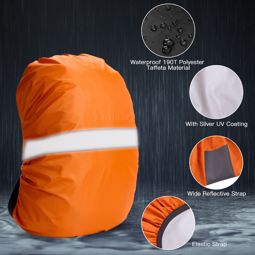 Orange farve rygsæk dækning med reflekterende strip kvinder mænd vandtæt taske regn dække til cykling camping vandreture bjergbestigning