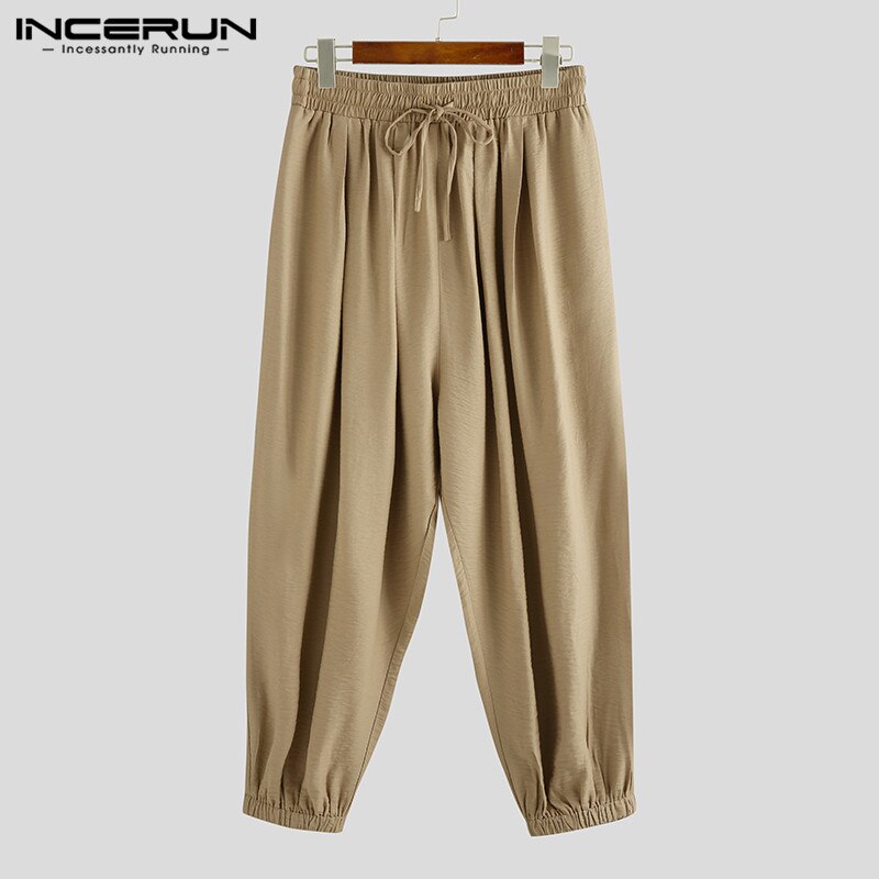 Herr retro hombre pantalones streetwear enfärgade byxor vintage joggingbyxor med dragsko herr lösa haremsbyxor plus storlek 7
