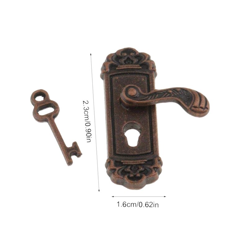 Cerradura de puerta de casa de muñecas, accesorios de muebles de casa de muñecas, llave de cerradura de puerta de aleación Retro en miniatura, 1:12, 8 Uds.