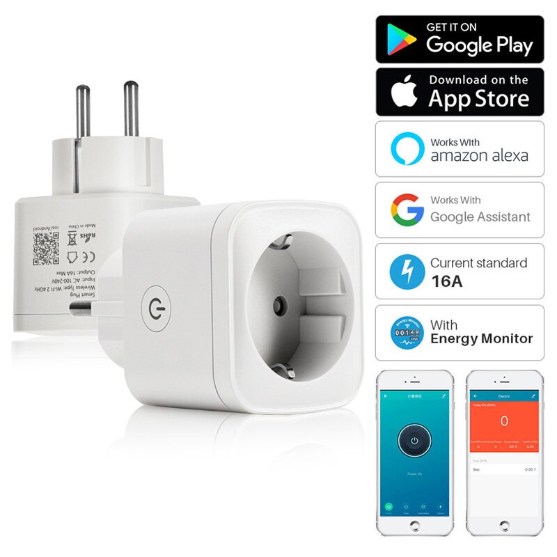 EU Plug WIFI Smart Outlet Socket Remote Control Timer Voice Control Power Energy Monitor Smart Power Socket With Alexa Assistant