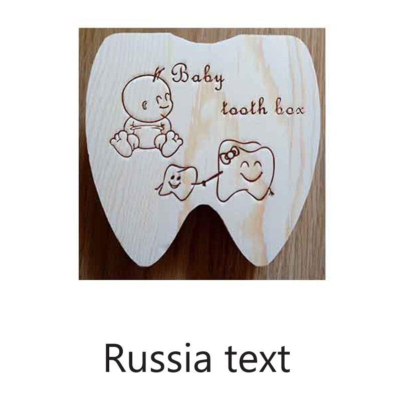 Baby Souvenirs Zahn Kasten Griechischen/Spanisch/Englisch/Russisch/Französisch/Italienisch Holz Milch Zähne Organizer Lagerung Kasten für Jungen Mädchen: Russland Text