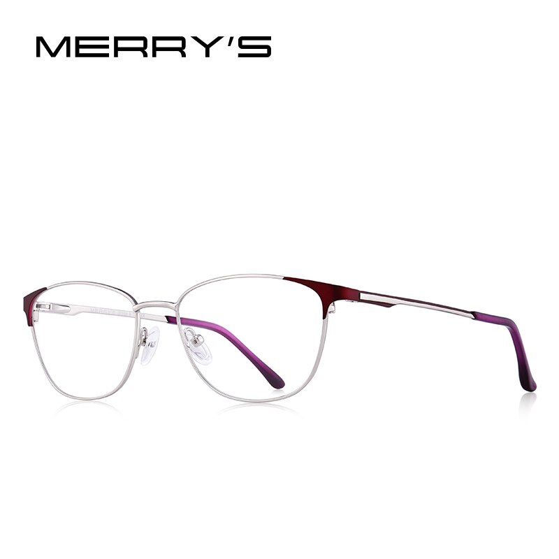 MERRY'S Women Cat Eye Glasses Frame Ladies Optical Eyewear Myopia Prescription Optical Eyeglasses S2053: C04 Purple Silver