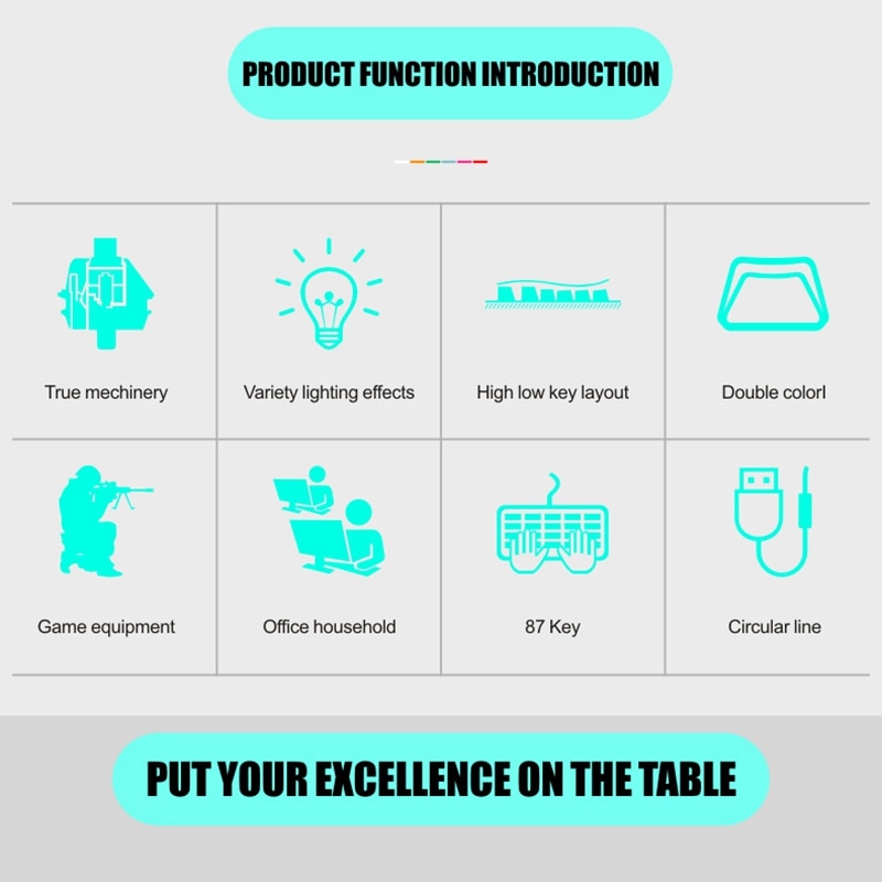 Mechanical Gaming Keyboard & Mouse Set, 87 Keys, Seven Colors RGB USB