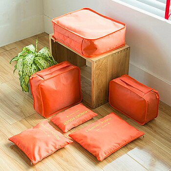 6 stks/set Mode Grote Capaciteit Rits Nylon Waterdichte Vrouwen Reistas Bagage Organizer Verpakking Bag Cube Mannen Reis Tas: orange