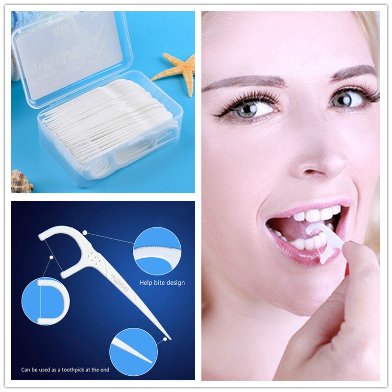 50 unids/caja de hilo Dental dientes palo palillos de dientes cepillo Interdental blanco limpios los dientes hilo Dental y mondadientes con caja