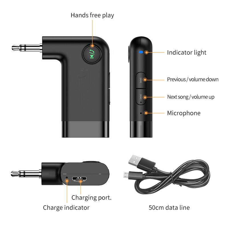 Car Aux Bluetooth 5.0 Adapter Wireless 3.5mm Audio Receiver 3.5mm Jack Aux Bluetooth 5.0 Receiver Speaker Handsfree Car Kit