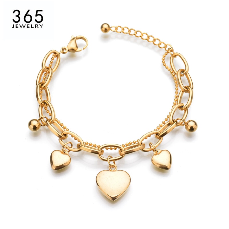 Top Gold Chain Heart Charm Bracelets Trendy Pendant Multilayer Bangles Wedding Birthday