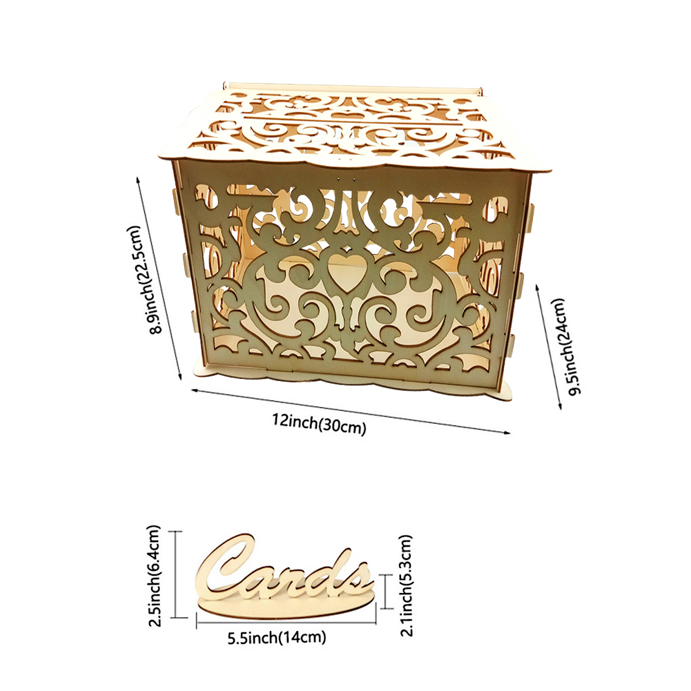 Wooden Wedding Envelope Card Box Hollow Out Invitation Card DIY Box Wedding Festival Supplies Party Decor: TypeB