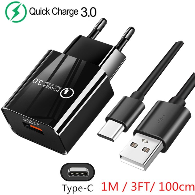 Szybka ładowarka 18W 5A QC 3.0 ładowarka USB szybkie ładowanie typu C kabel do Huawei Samsung Xiaomi Redmi Google Pixel 6 Pro ue wtyczka amerykańska: Black Charger cable