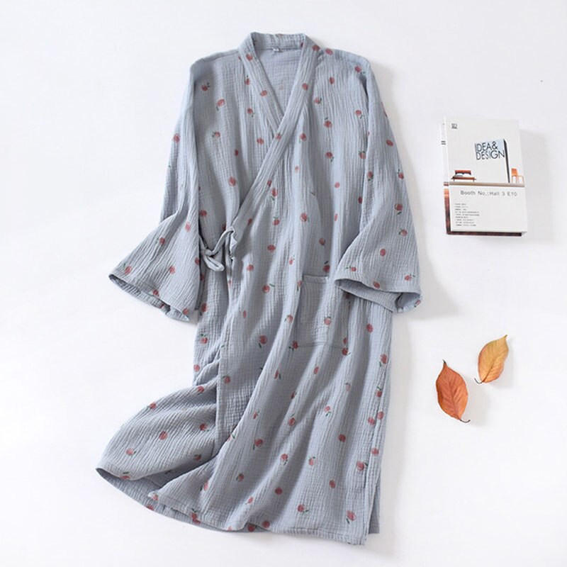 Vestido de dormir con estampado de melocotón para mujer, Camisón de algodón de gasa suave, ropa de casa Rosa holgada, bonito dibujo animado, novedad de primavera y otoño