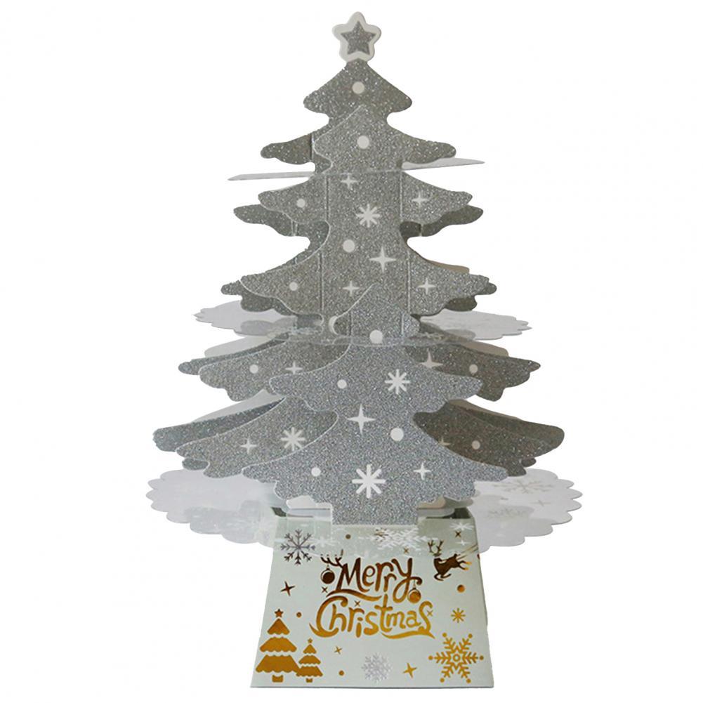 1 Set LED Christmas Tree Shape Card Stake Display Handmade Beautiful Cardboard Card Stake Decor for Home: Silver Without Light