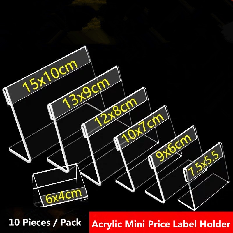 10pcs 12*8cm Acrylic Clear Plastic Desk Sign Label Frame Price Tag Display Paper Card Holders Acrylic Label Holder Stand Frame