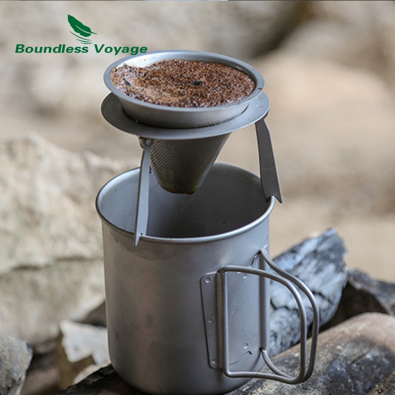 Ubegrænset rejse titanium genanvendeligt kaffefilter med beslag camping rejse aftagelig kaffetragt stativ te si