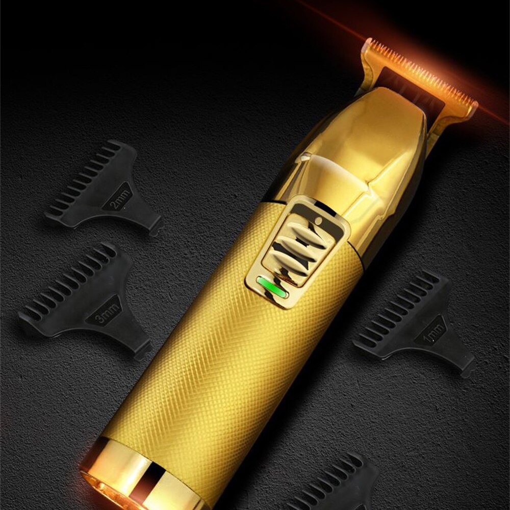 Electric Hair Clipper USB Rechargeable 1mm T-type 0 Cutter Head 4 Limit Combs With Charging Indicator Trimmer Shaver