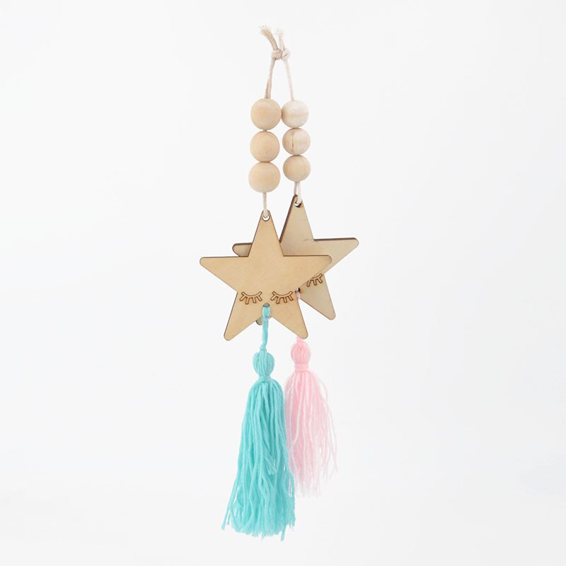 1PC Nordic Style Cute Star Shape Baby Toys Wooden Beads Tassel Pendant Kids Room Decoration Infant Baby Rattle Toys for Children