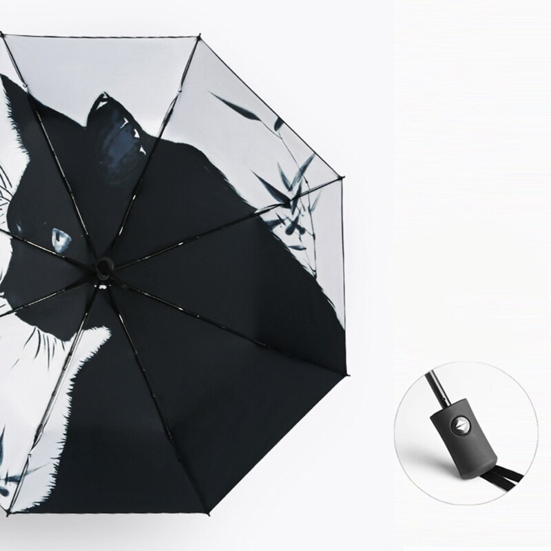 Automatic Umbrella Rain Women&#39;s Folding Umbrellas Cartoon Men Black Cat Sun Umbrella Kids for Child Windproof Anti-UV Parapluie