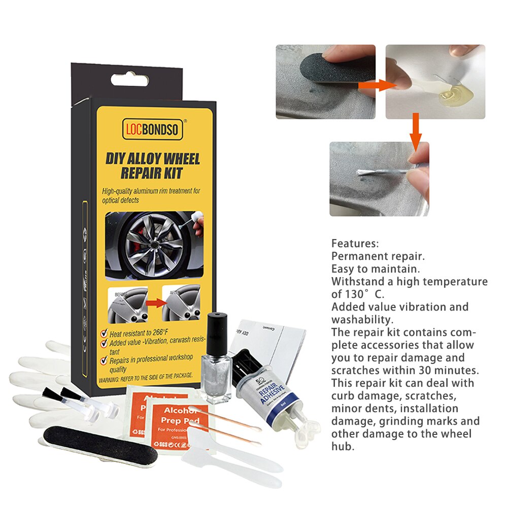 Scratch Remover Repair Glue Anti-vibration Silver Gray Paint Sandpaper Alloy Universal Wheel Repair Adhesive Kit