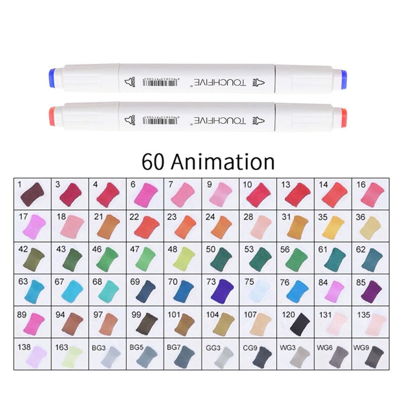 TOUCHFIVE 60 Colors Pen Marker Set Dual Head Sketch Markers Cheap Alcohol Marker Pen For Draw Manga Animation Art Supplie: 60-animation-white