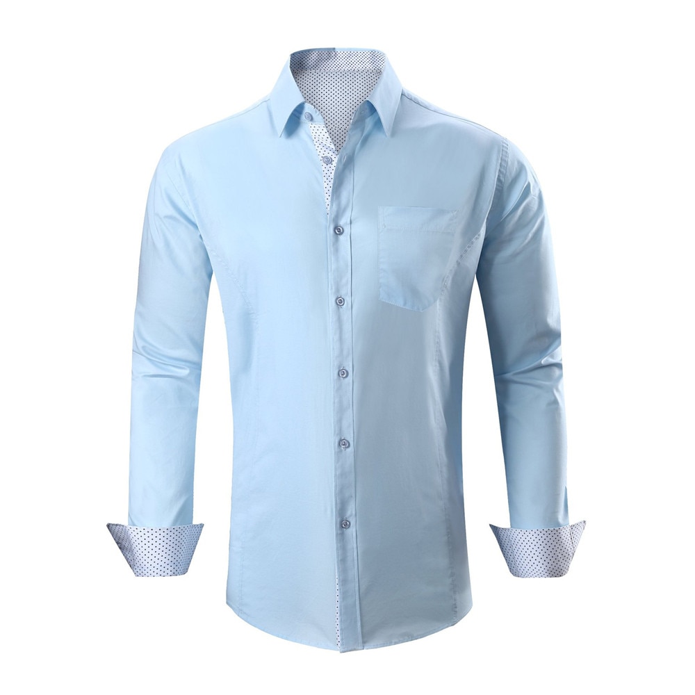 Forår efterår herre polyester skjorte polkaprikkede lange ærmer business skjorter til mænd slim fit afslappet herre tøj