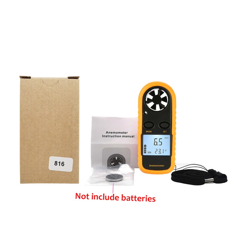 2-in-1 Mini Digital Anemometer Air Flow Windsurf Wind Speed Volume Measuring Meter Tester Wind Temperature Sensor Industrial: Yellow-With Box