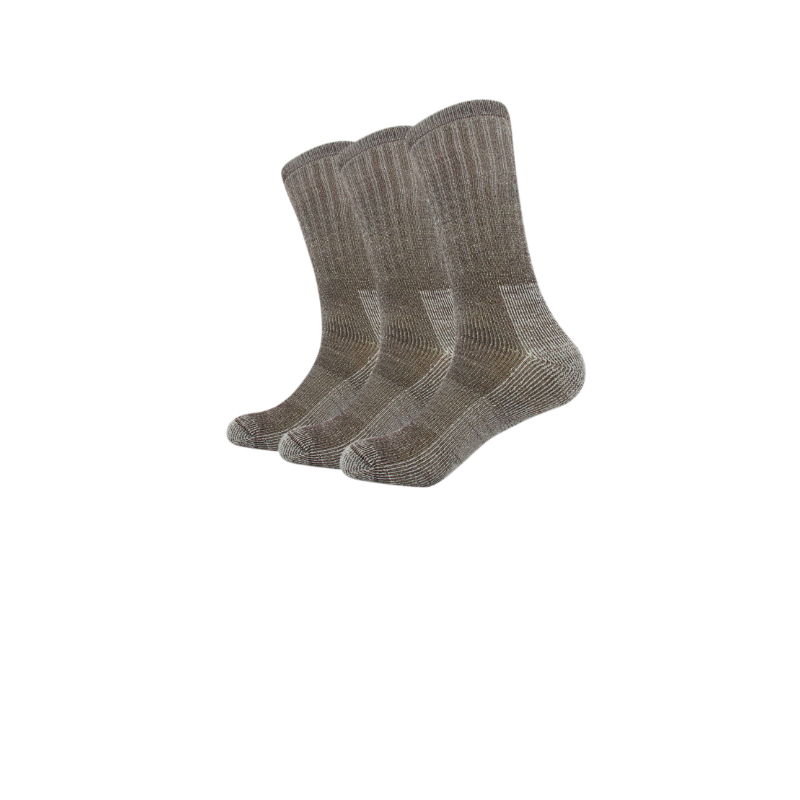 Solid brown 3 pairs/bag Vihir Men's Cushioned Thick Merino Wool Crew Sock for Skiing, Trekking, Hiking: Default Title