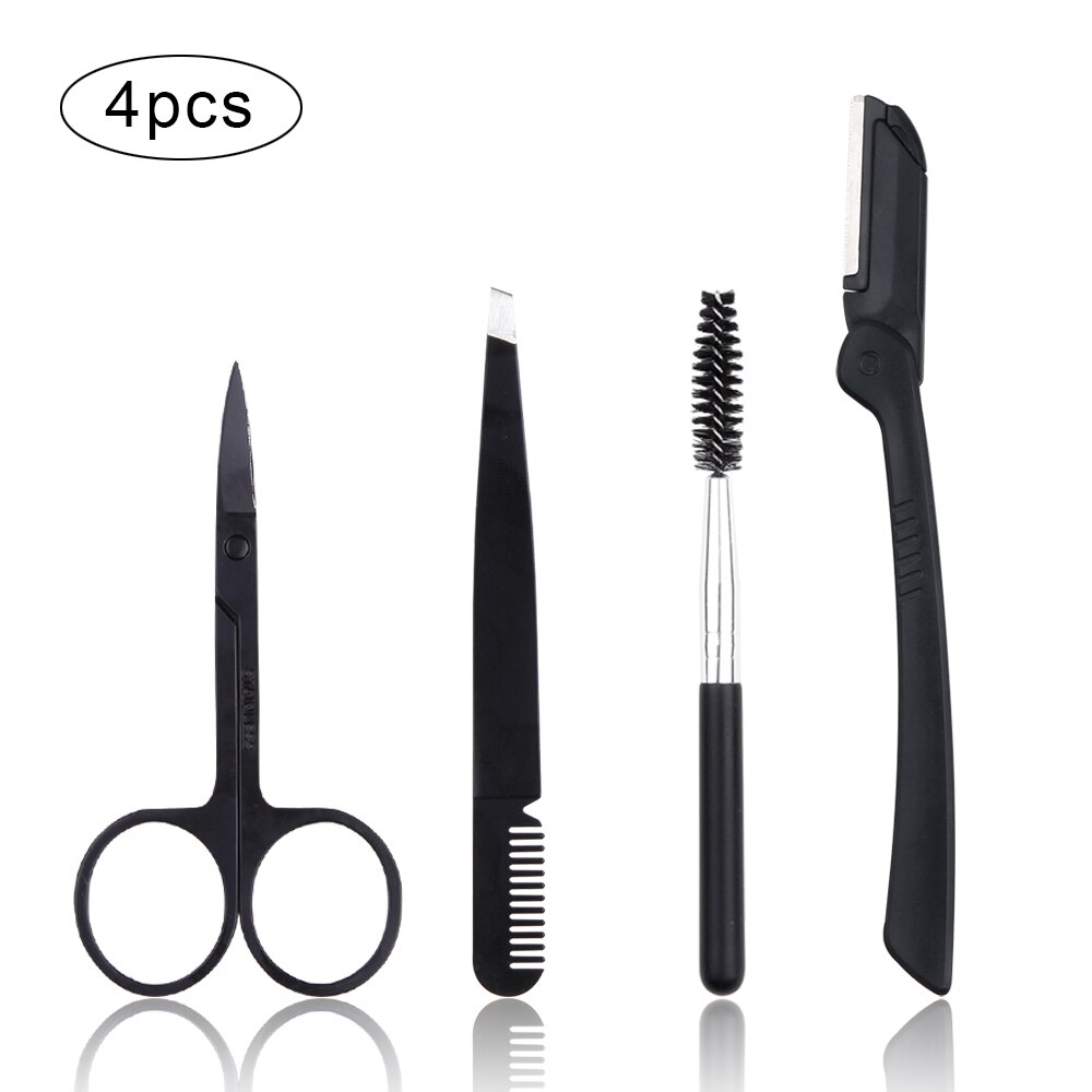 4/6/8/11Pcs Wenkbrauw Cutters Vrouw Eye Brow Trimmer Schaar Brow Kam Gezicht Scheerapparaat Haar verwijdering Scheermes Pincet Wimper Borstel: Black