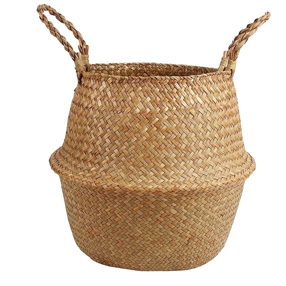 DOKOT Paniers de Rangement Jonc de Mer avec Couvercles Naturel Corbeille Osier (Moyen 30cmx18cmx15cm H