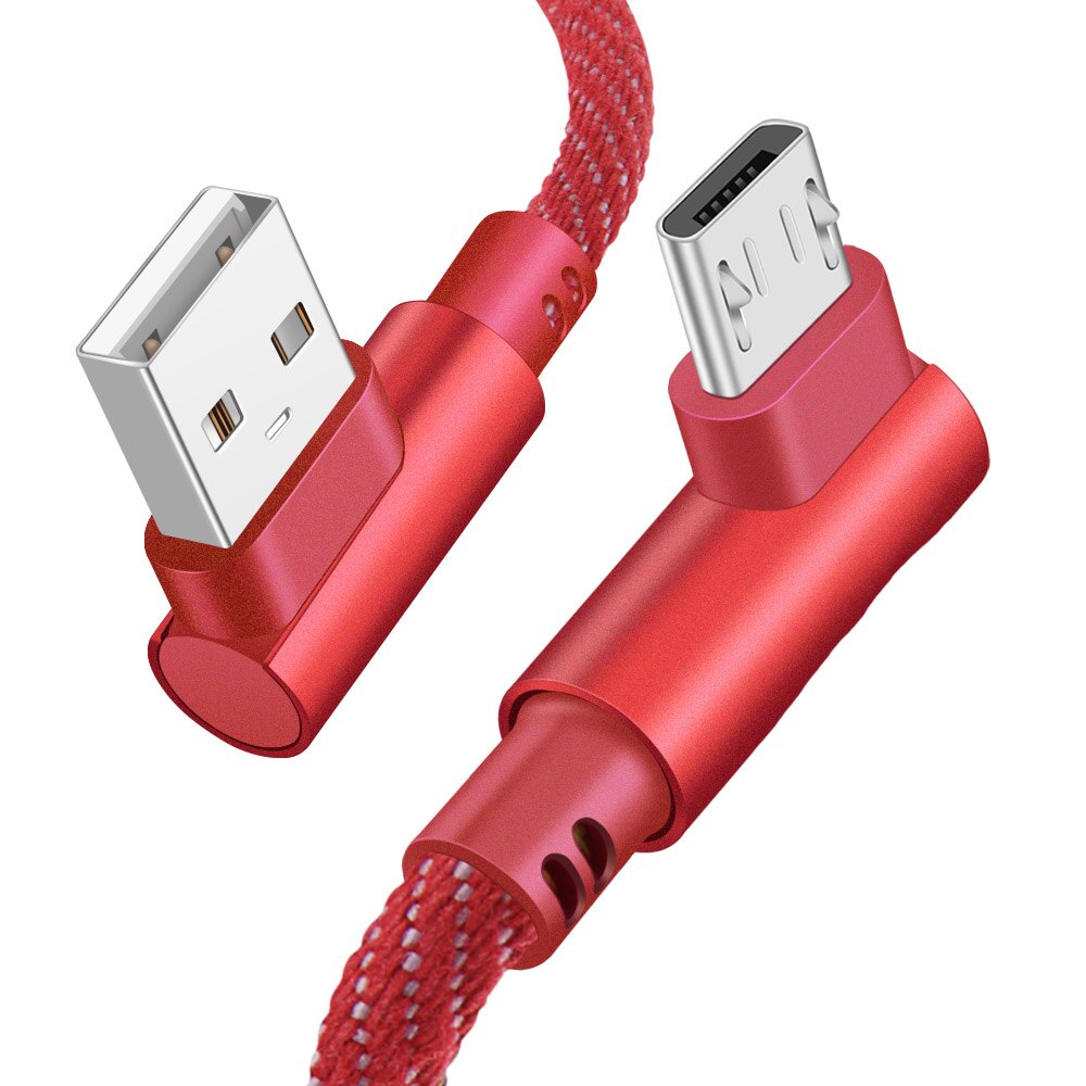 90 度 micro usb cable 0.25 メートル 1 メートル 2 メートルカウボーイ 2.4a 急速充電データコード充電器 xiaomi samsung s7 アンドロイド電話ケーブル: 赤い / 2m (6.6ft)