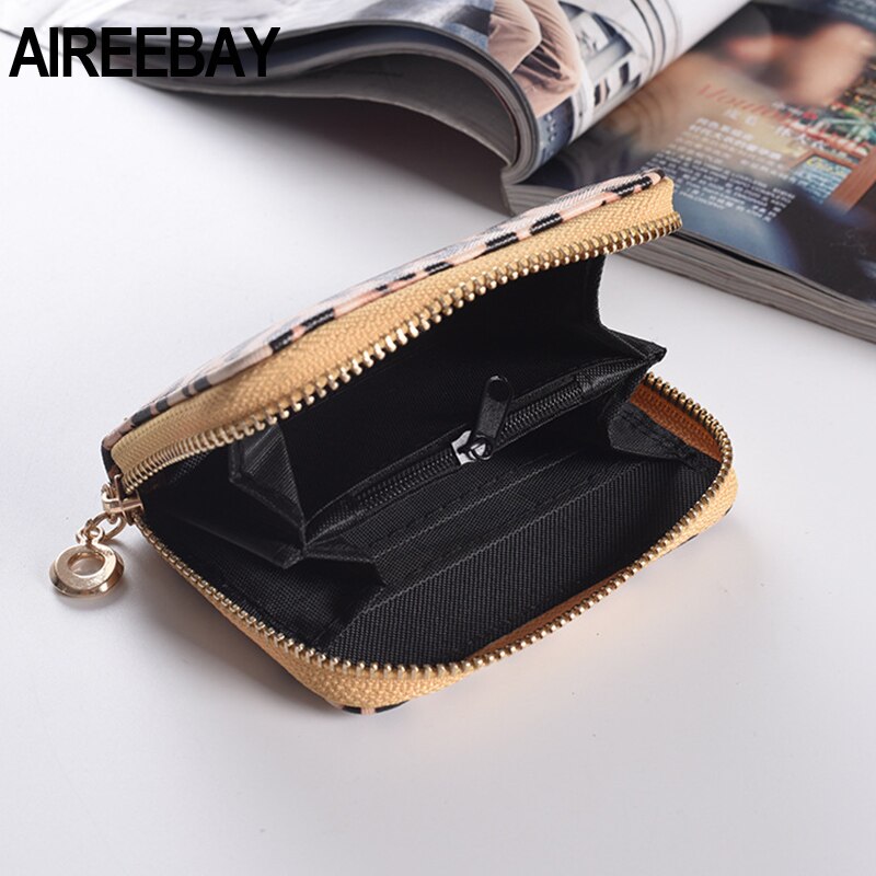 AIREEBAY Women Short Wallets Vintage Leopard Prints Coin Purse For Girls Clutch Bag PU Leather Ladies Card Holder