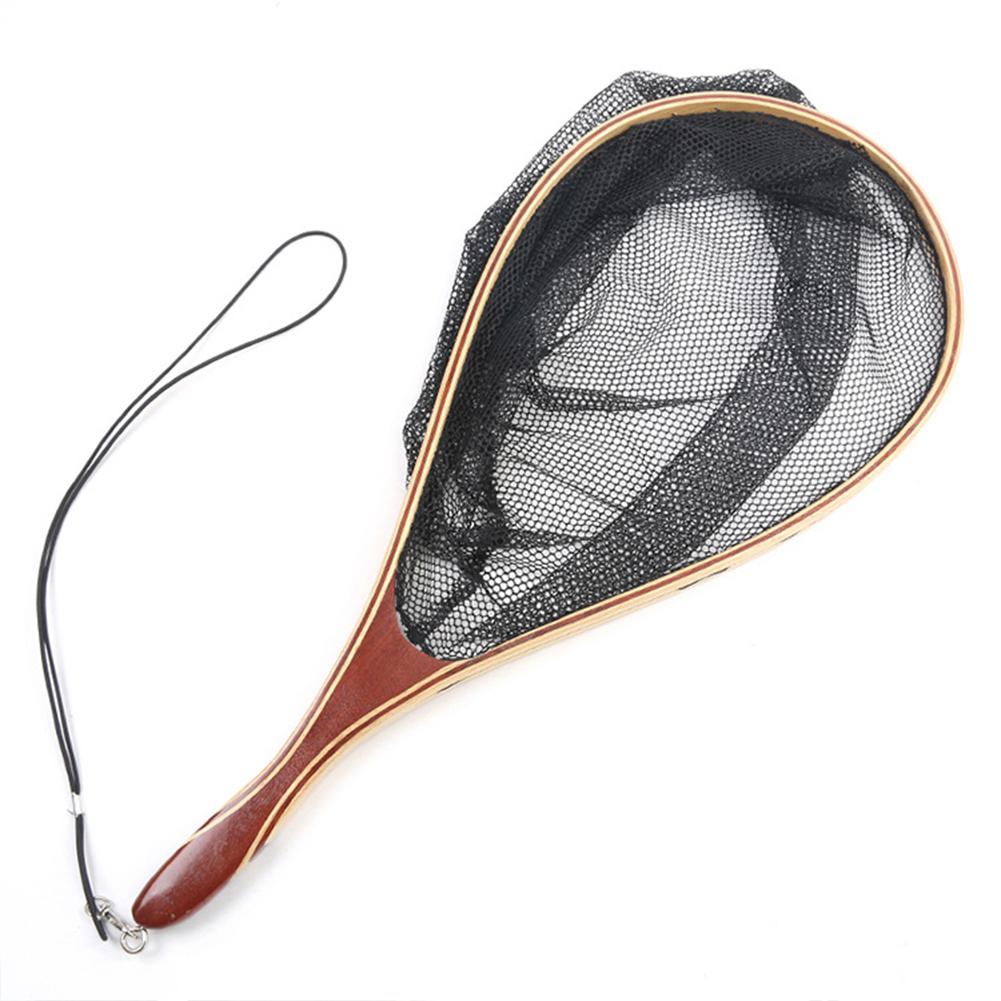 HobbyLane Mounchain Fly Fishing Net wooden handl Landing Soft Rubber Mesh Trout fish Catch and Release Fishing Net Black: FL-36