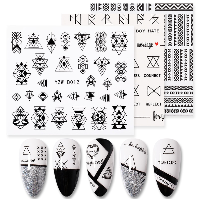 1 Vel Nail Water Decals Geometrische Figuur Gemengde Patronen Kleurrijke Nail Art Transfer Stickers Nail Art Diy Decoratie Gereedschappen