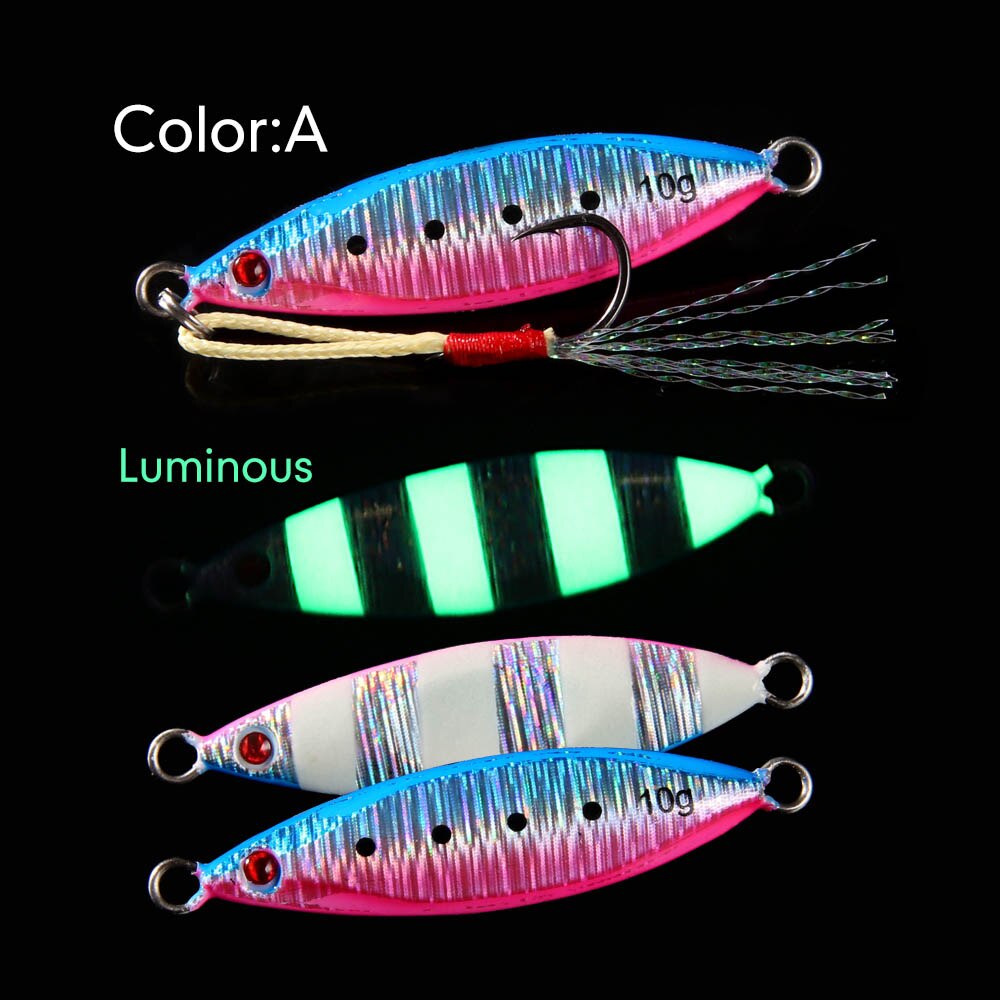 Micro metal jig fishing lure light shore casting game lure 5g 10g Zebra Glow Rock jig: ColorA / 50mm10g