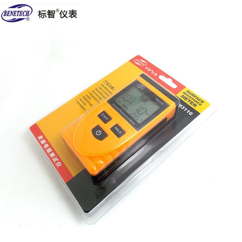 BENETECH GM3110 Surface ResistanceTester Anti-static LCD Tester Digital Display Anti-static Resistance Meter Temperature Meter