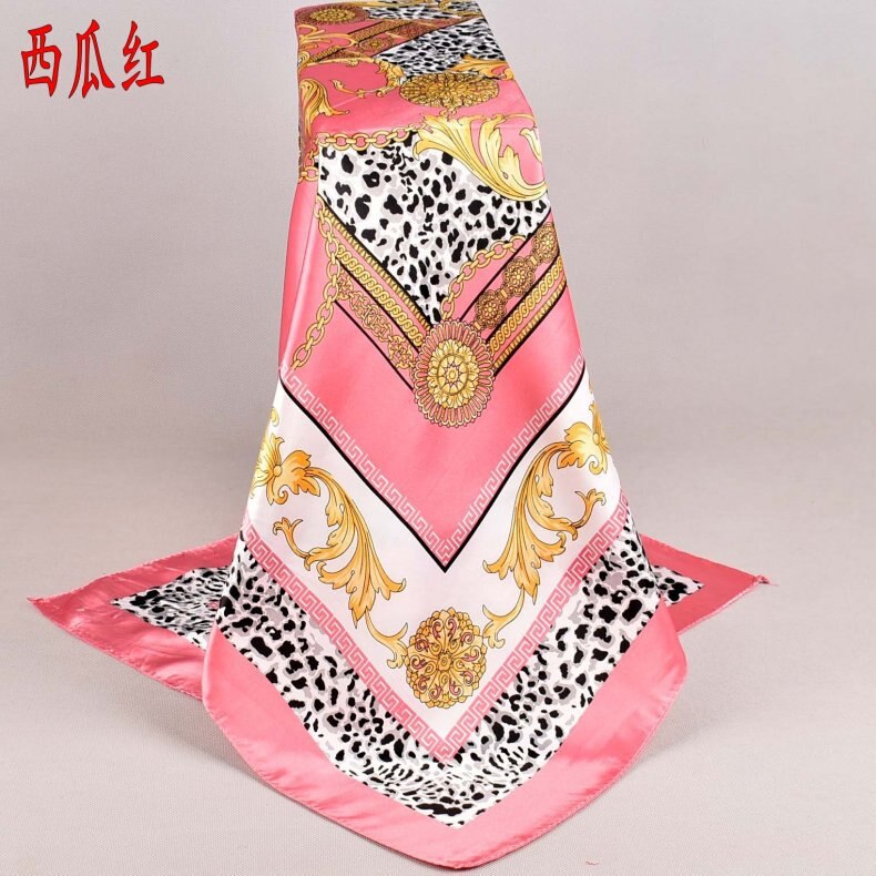 Hair Scarf for Women Floral Print Satin Shawl Silk Scarfs Female Neckerchief 90cmx90cm Square Shawls Scarves For Ladies: Watermelon red