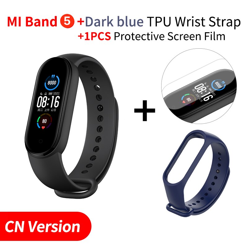 Xiaomi Mi Band 5 Smart Bracelet Sport cardiofrequenzimetro Fitness Tracker 1.1 "AMOLED schermo colorato Bluetooth 5.0 impermeabile Miband5: Add Dark blue Strap