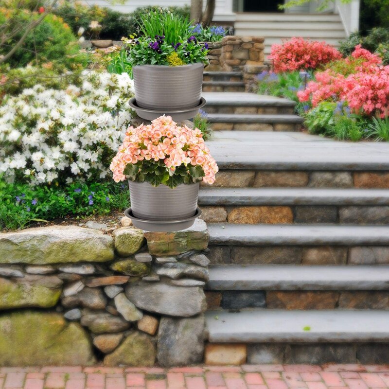 Plast blomsterpotter 8 stk potter med dreneringshull plantekasser med tallerkener for moderne planter, sukkulenter og frø barnehage