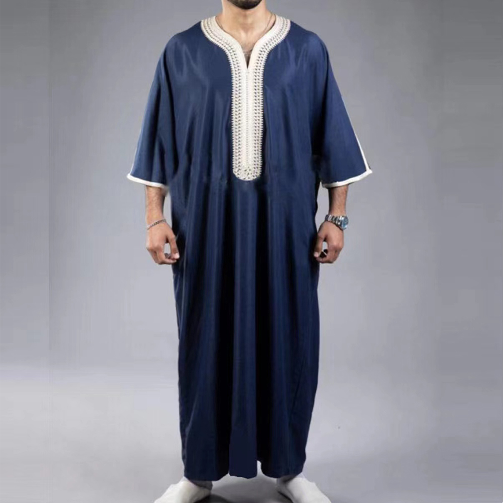 2023 bestickte traditionelle Männer Boubou Jalabiyas Jubbah Muslim HERREN Thobe Marokko Thobes Islamische Kleidung Ramadan Kleid Abaya: L