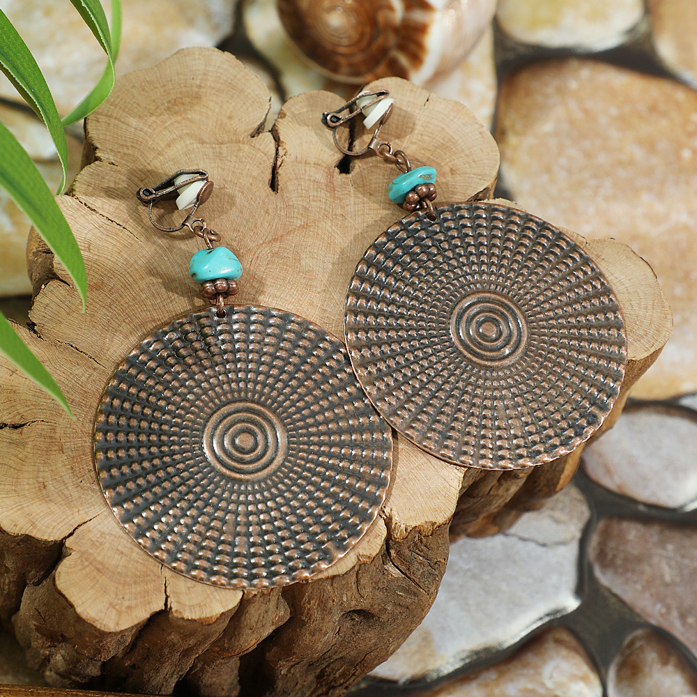 Pendientes colgantes marrones geométricos étnicos Vintage para mujer personalidad vacaciones Casual pendientes diarios joyería Bohemia: VERMEIL
