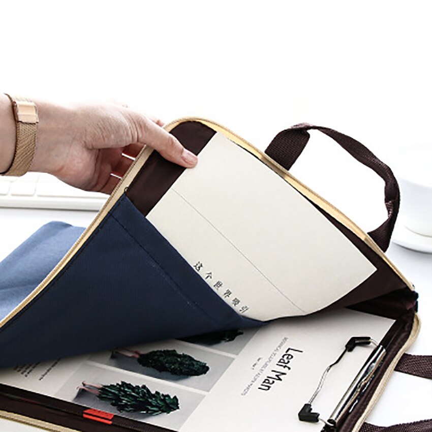 Waterproof Canvas File Folder A4 Paper Organizer Document Storage Zipper Bag Stationery Student Supplies Portable Laptop Holder