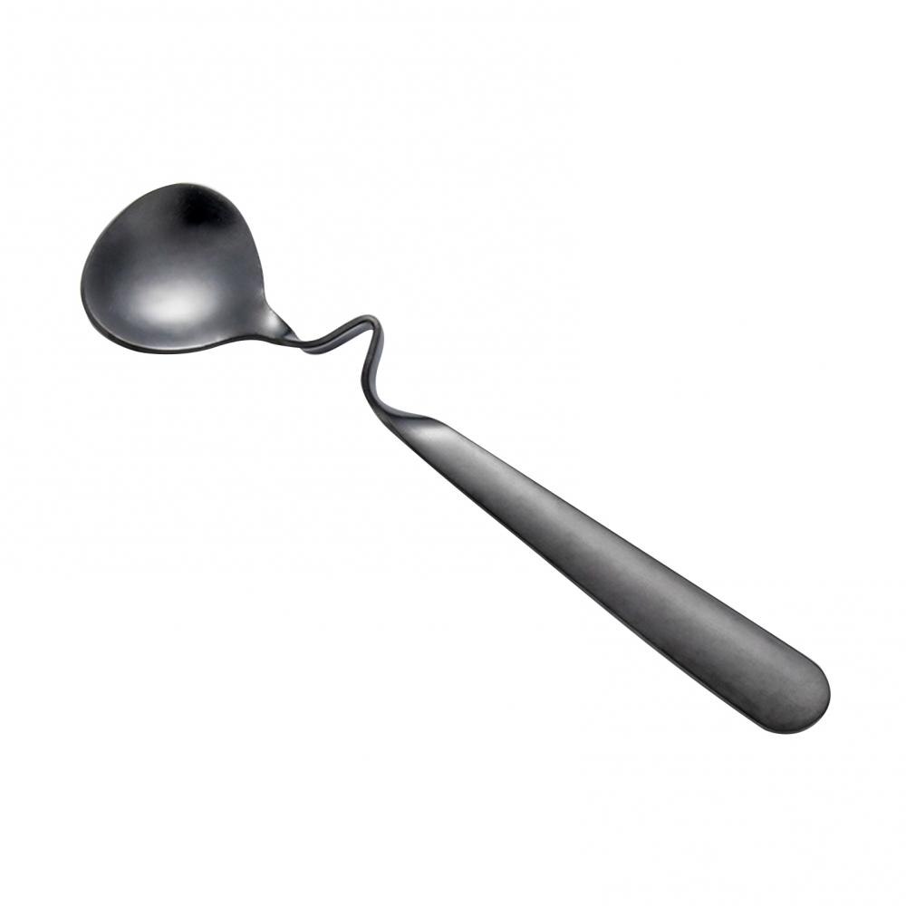 Spoon Stainless Steel Coffee Stirring Spoon Round Shape Tea Milk Dessert Hanging Scoop Specialty Spoons Tableware: Black