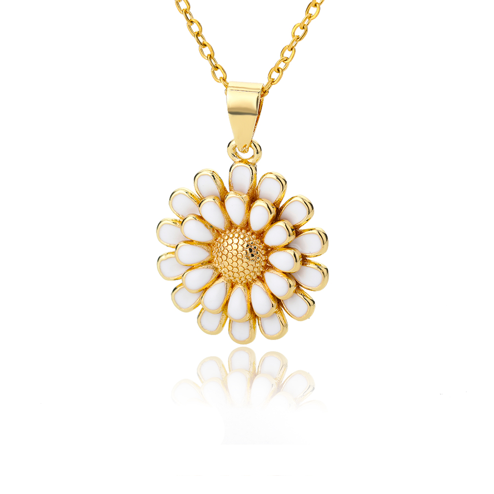 Leuke Daisy Kettingen Voor Vrouwen Rvs Gouden Ketting Chrysant Emaille Hanger Ketting Bohojewelry Bijoux Femme: 2