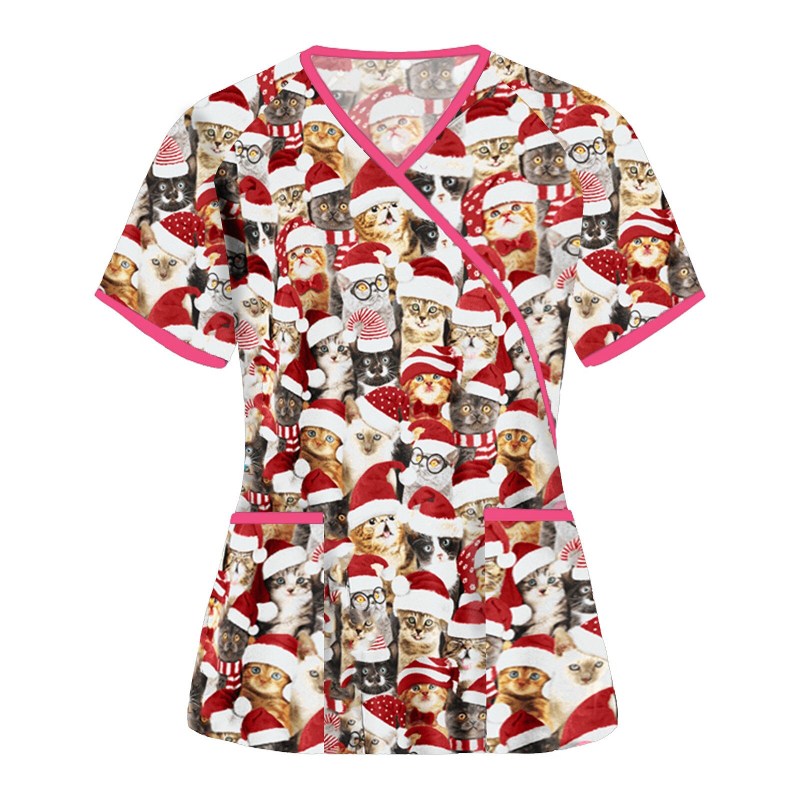 Ziekenhuis Schoonheidssalon Werkkleding Uniform Vrouwen Korte Mouwen Vlinder Print Grafische T-shirt Met Pocket Verpleging Scrub Tops Tie Terug: RD / S