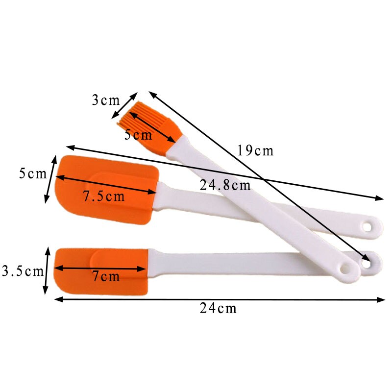 3Pcs/Set Kitchen Utensils Pure Color Baking Tools Non-stick Multi Purpose Cooking Supplies Cake Spatula: Orange