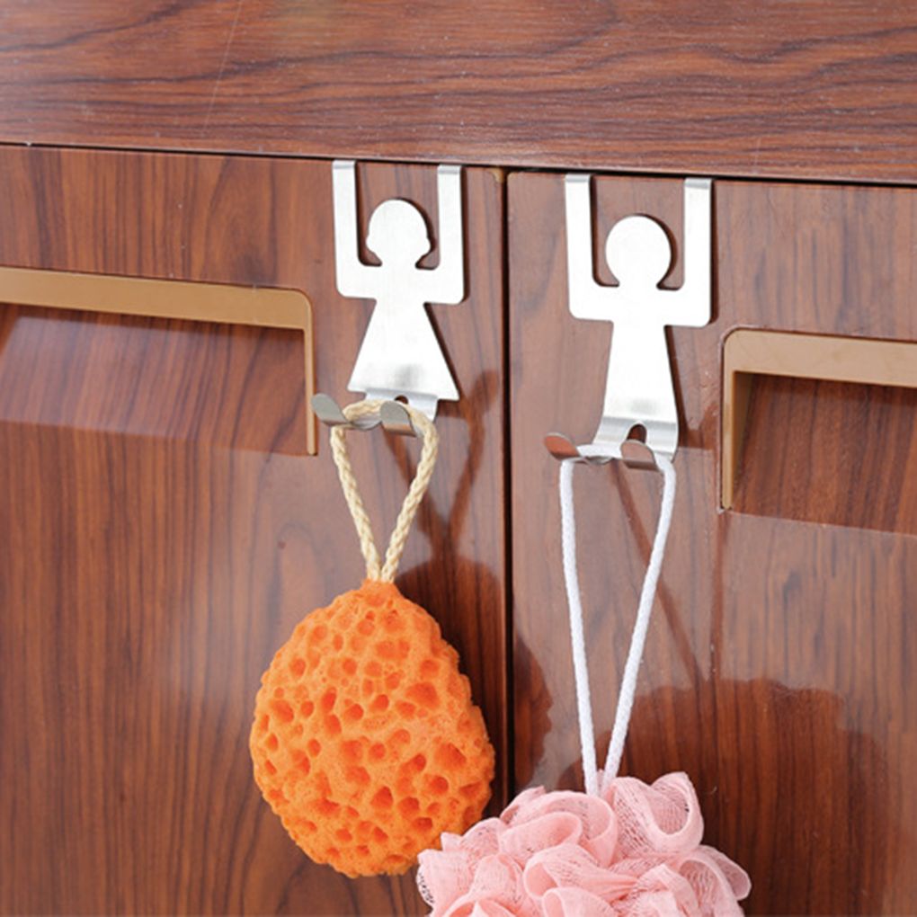 Stainless Steel People Shaped Hooks House Kitchen Hanger Clothes Door Back Rack Washcloth Rail Hanging Tool