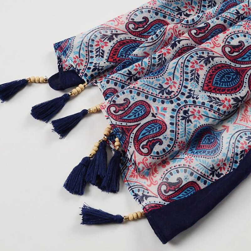 Ethnische Kopf Schal Hijab Schal Frauen Schals Spanien Stil Bohemian Hippie Geometrische Muster Quasten Schal