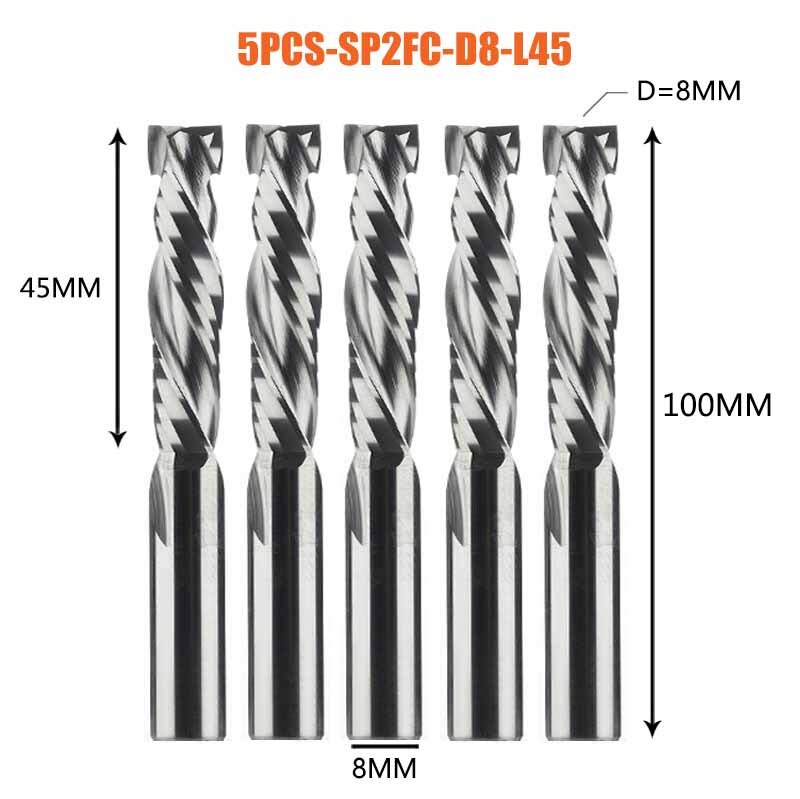 5PCS/LOT Compression Milling Cutter Woodwork DOWN Cut Two Flute Spiral Carbide Milling Tool CNC Router Bits Wood End Mill Cutter
